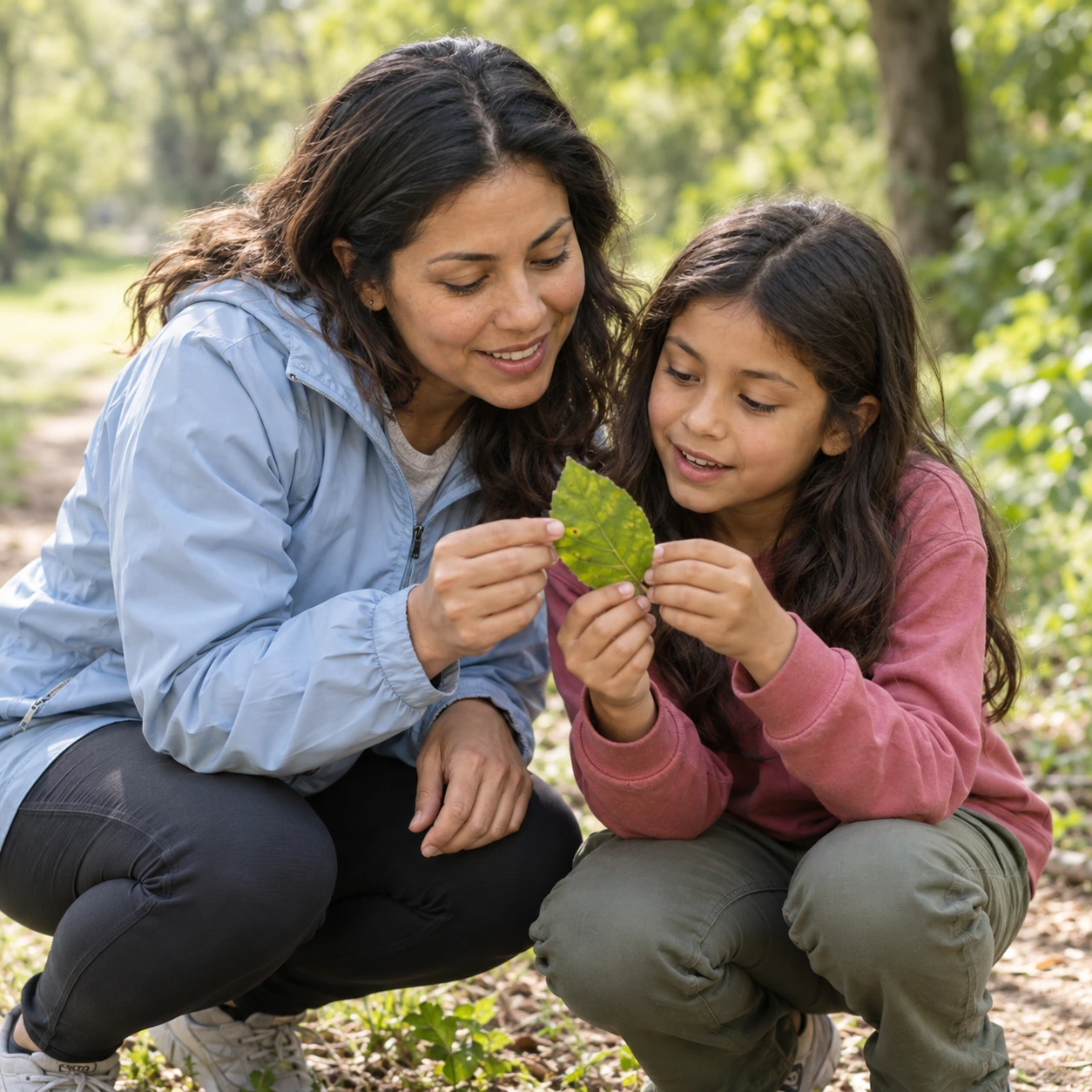 Illustration of a mother and daughter exploring nature